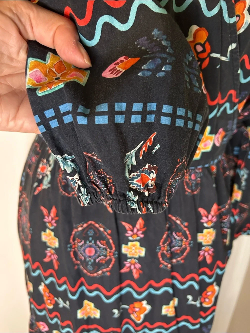 NEVER FULLY DRESSED WRAP DRESS WITH MULTICOLORED PATTERN SIZE 6